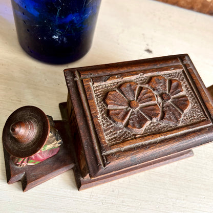Vintage Mexican Carved Wood Souvenir Storage Box