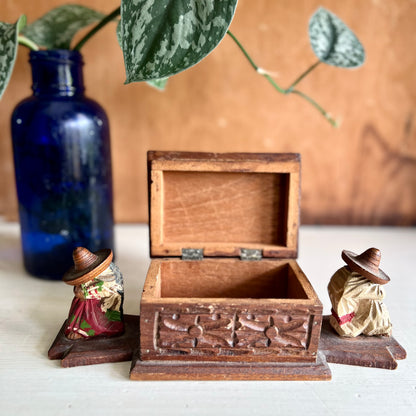 Vintage Mexican Carved Wood Souvenir Storage Box