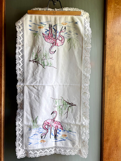 Hand Embroidered Flamingo Table Runner