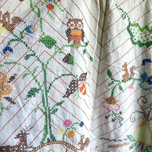 1940s Hand Embroidered Soft Cotton Coverlet