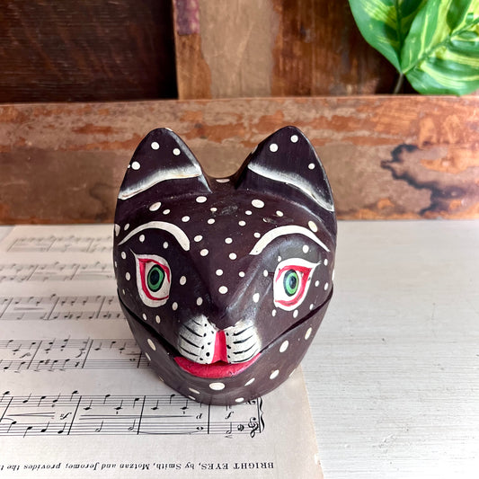 Vintage Folk Art Polka Dot Cat Head Box