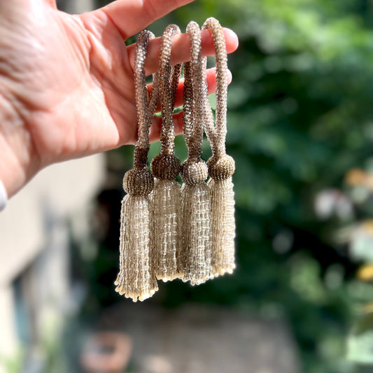 Four Vintage Beaded Glass Tassels with Hanging Loops