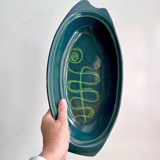 Mid Century Modern Glidden Pottery Fish Serving Dish with Lid