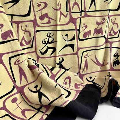 Mid Century MCM John Little Ballet Dancers Barkcloth Tablecloth, 1950s