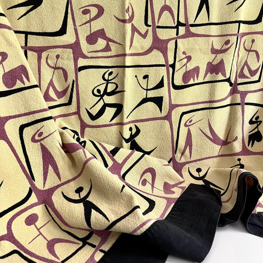 Mid Century MCM John Little Ballet Dancers Barkcloth Tablecloth, 1950s