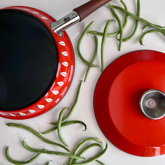 MCM Enamelware Catherineholm Orange and White Lotus Design Saute Pan