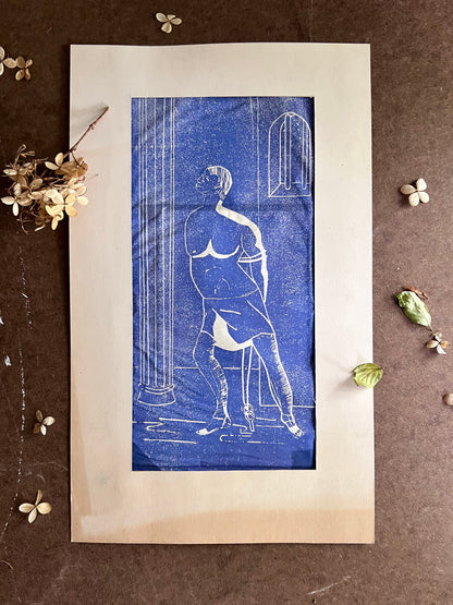Mid Century Student Linoleum Block Art Print 'The Slave'