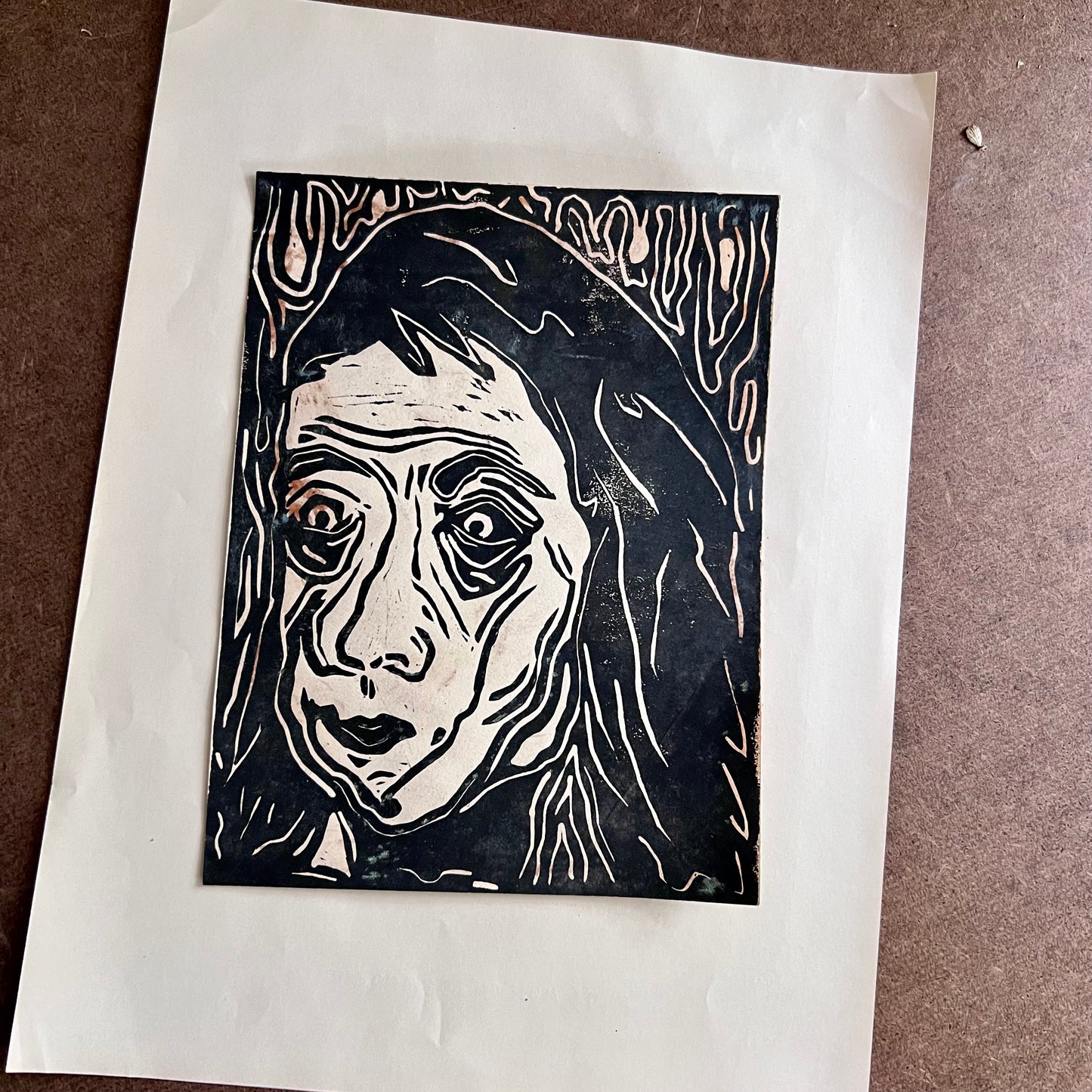 Mid Century Student Art Creepy Cool Block Print