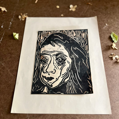 Mid Century Student Art Creepy Cool Block Print