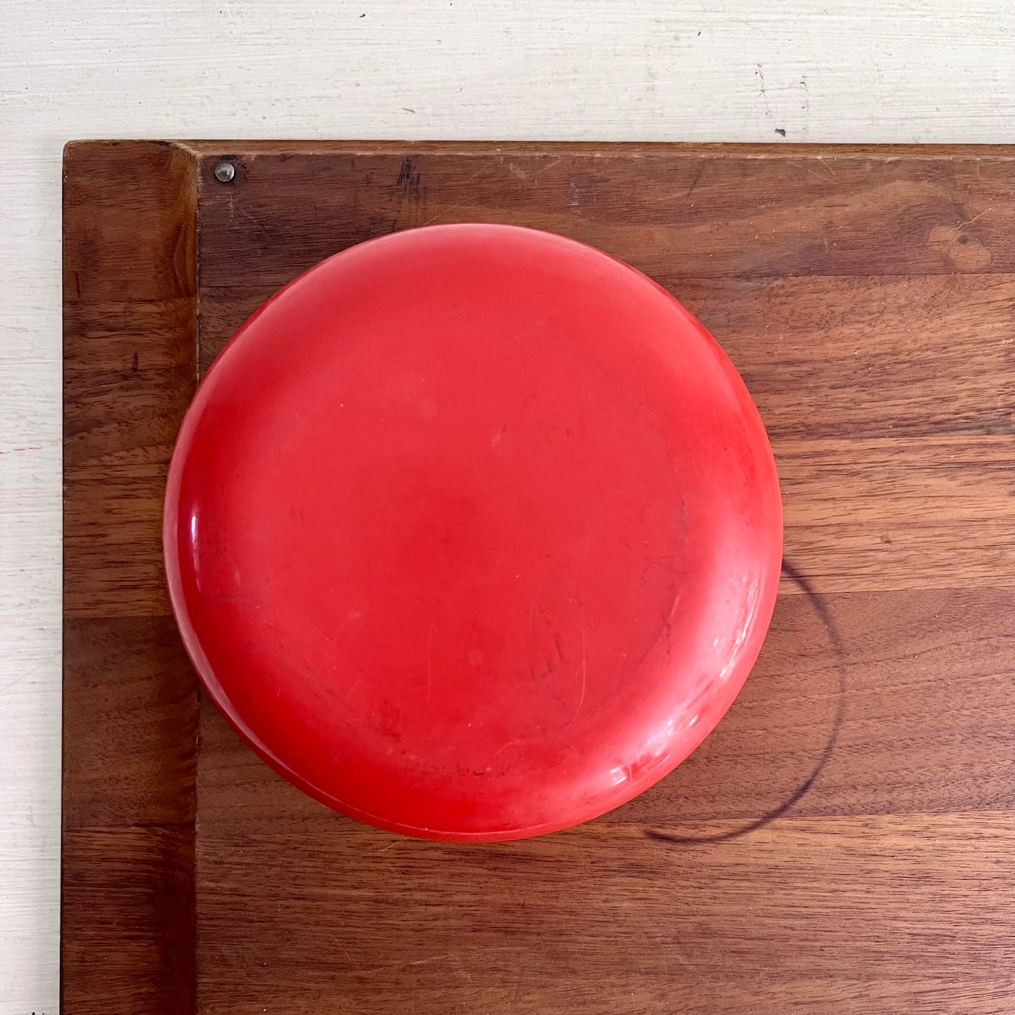 MCM Lobster Tile Teak Serving Tray and Red Enamel Bowl