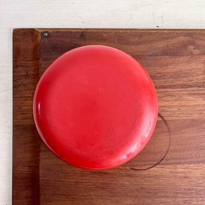 MCM Lobster Tile Teak Serving Tray and Red Enamel Bowl