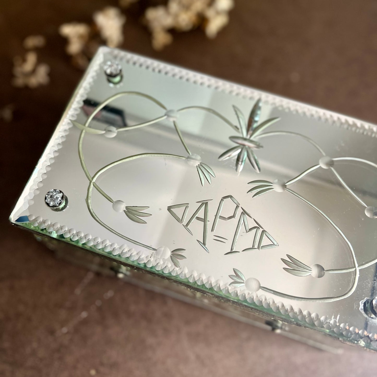 Opulent Engraved Mirrored Dresser Jewelry Box