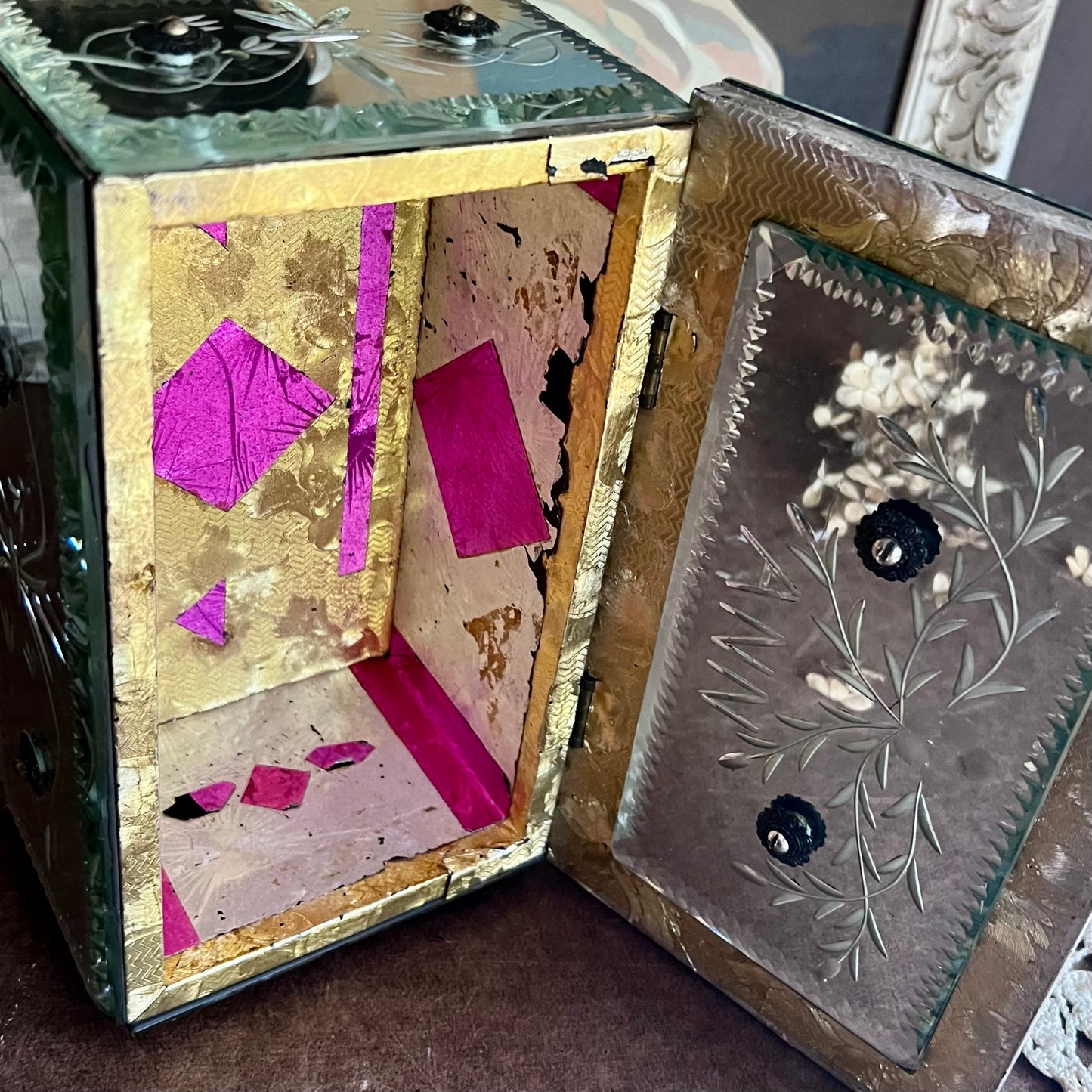 Opulent Engraved Mirrored Dresser Jewelry Box