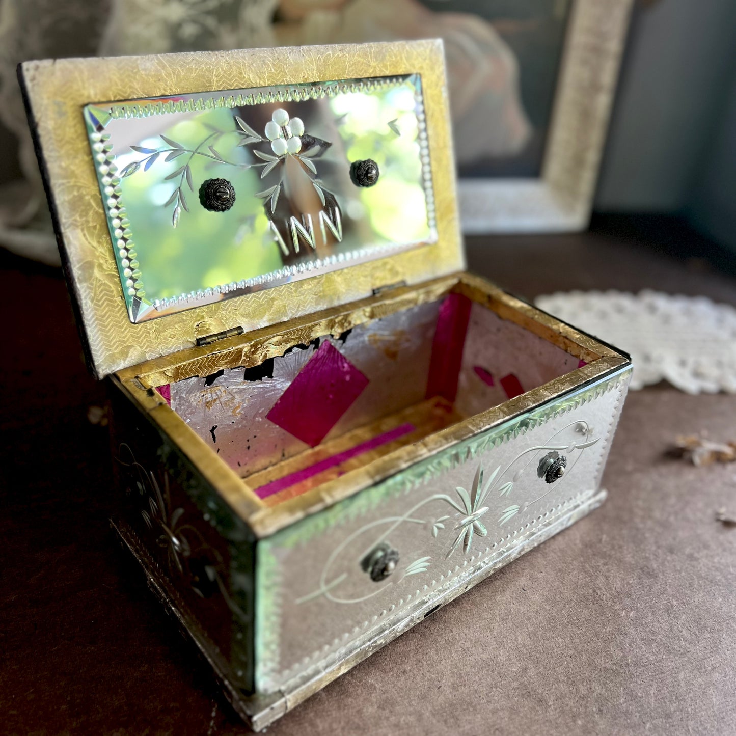 Opulent Engraved Mirrored Dresser Jewelry Box