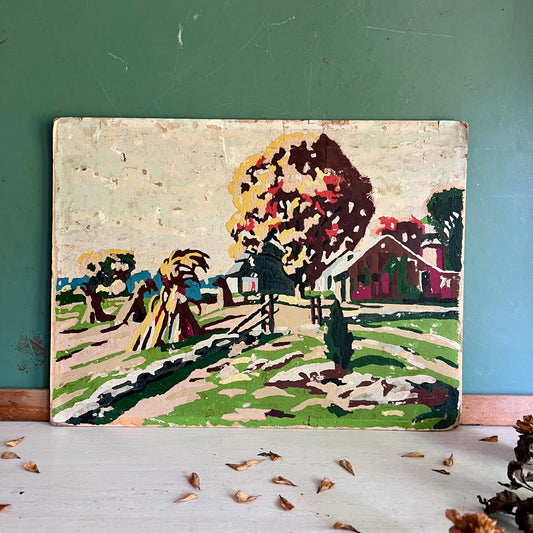 Vintage 1950s Harvest Paint by Number Unframed Painting