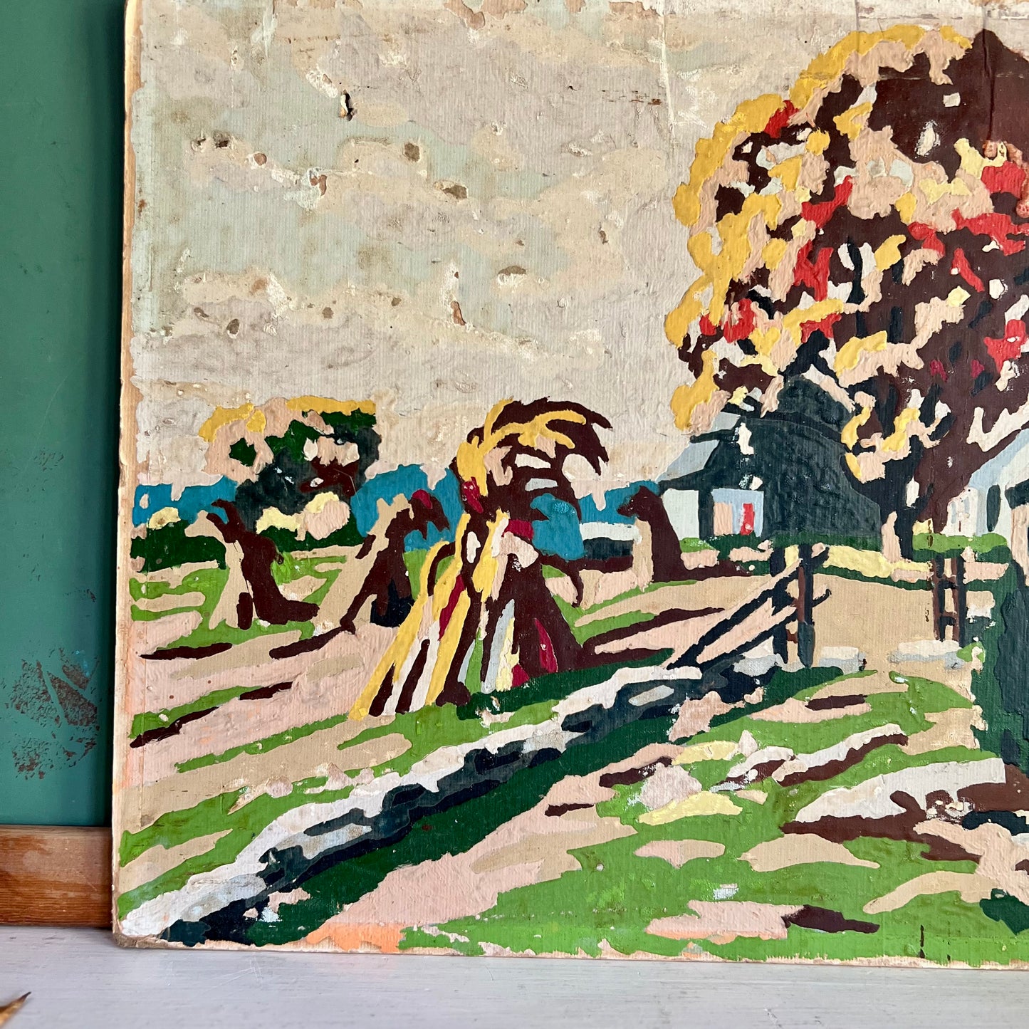 Vintage 1950s Harvest Paint by Number Unframed Painting