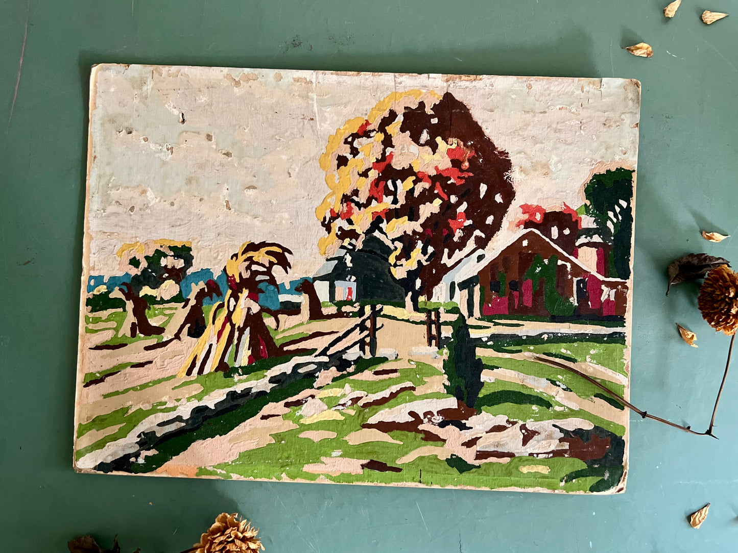 Vintage 1950s Harvest Paint by Number Unframed Painting