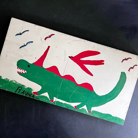 R.A. Miller Folk Art Painting of Alligator on Wood
