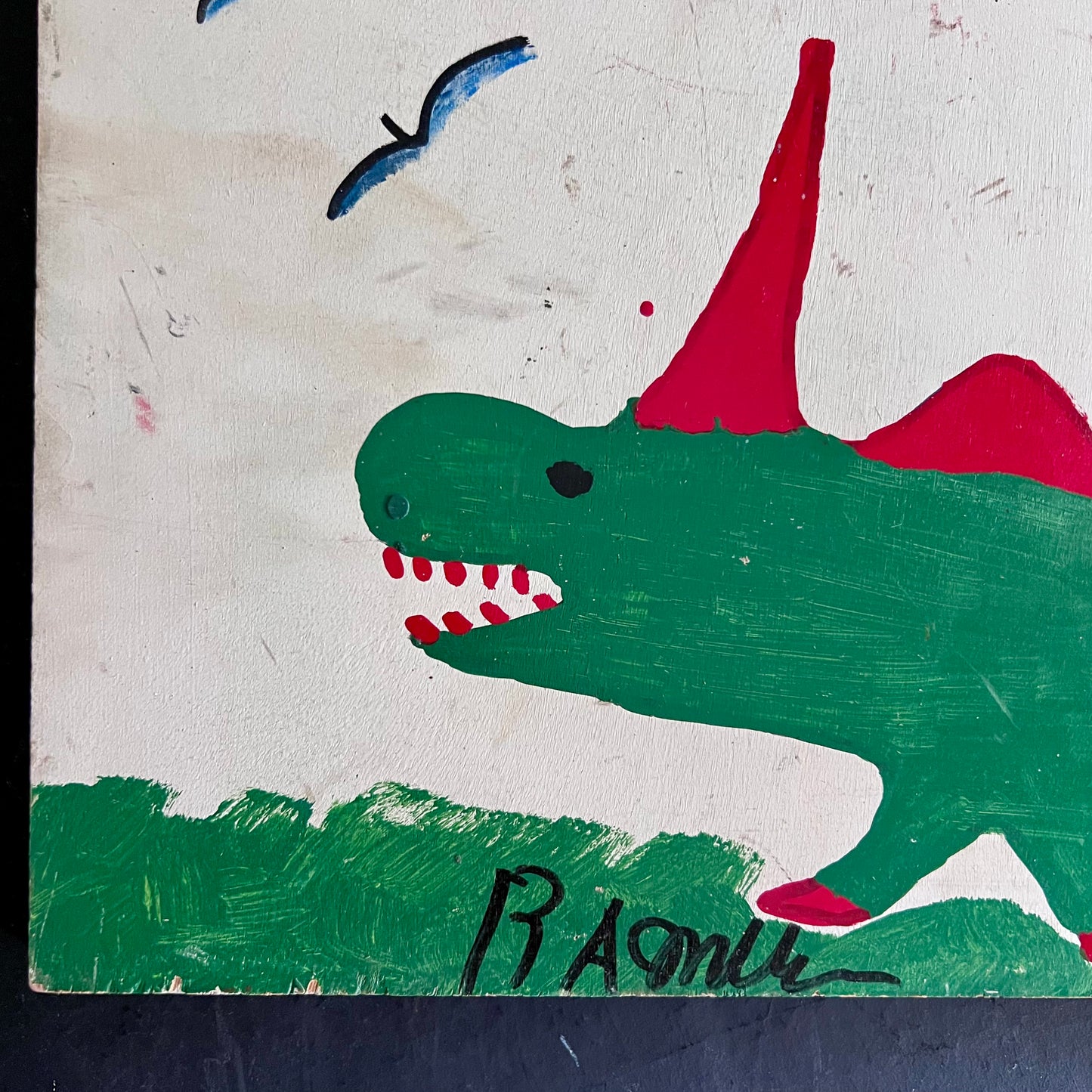R.A. Miller Folk Art Painting of Alligator on Wood