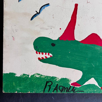 R.A. Miller Folk Art Painting of Alligator on Wood