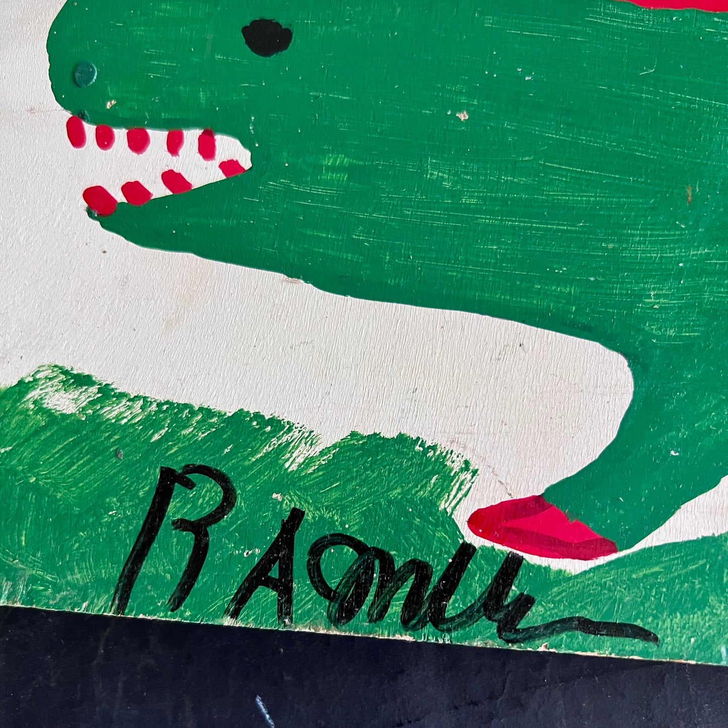 R.A. Miller Folk Art Painting of Alligator on Wood