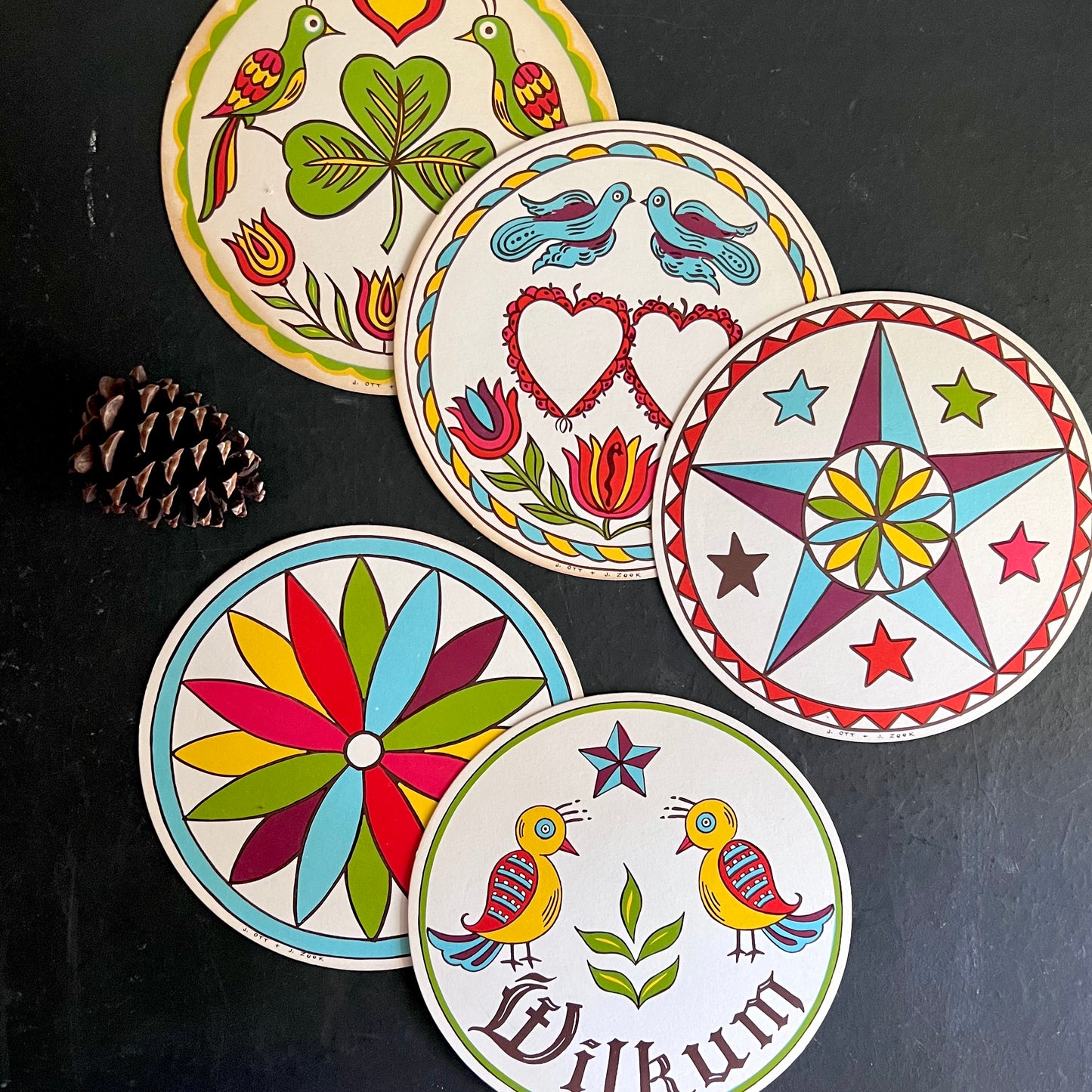 Five Vintage Pennsylvania Dutch Folk Art Hex Signs