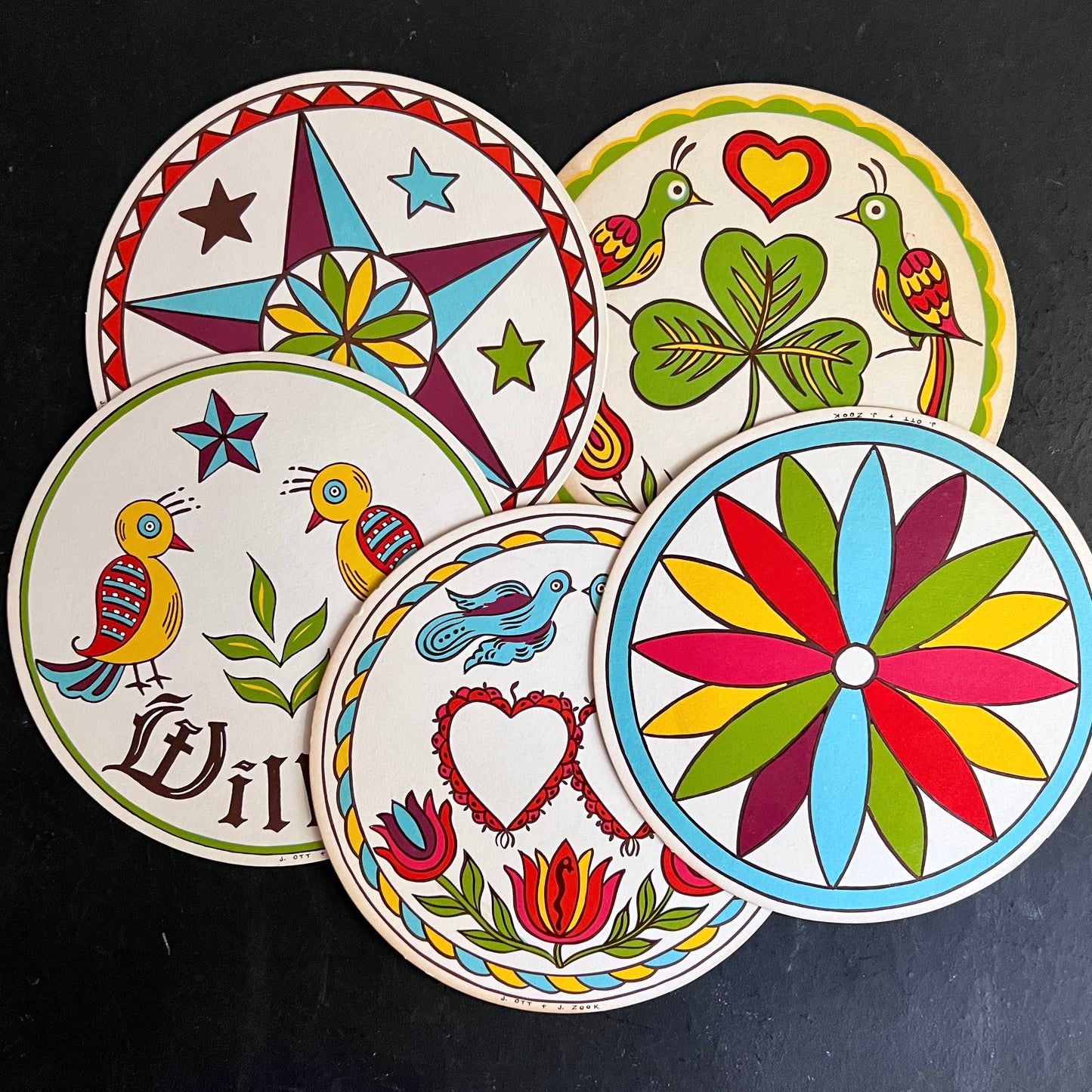 Five Vintage Pennsylvania Dutch Folk Art Hex Signs