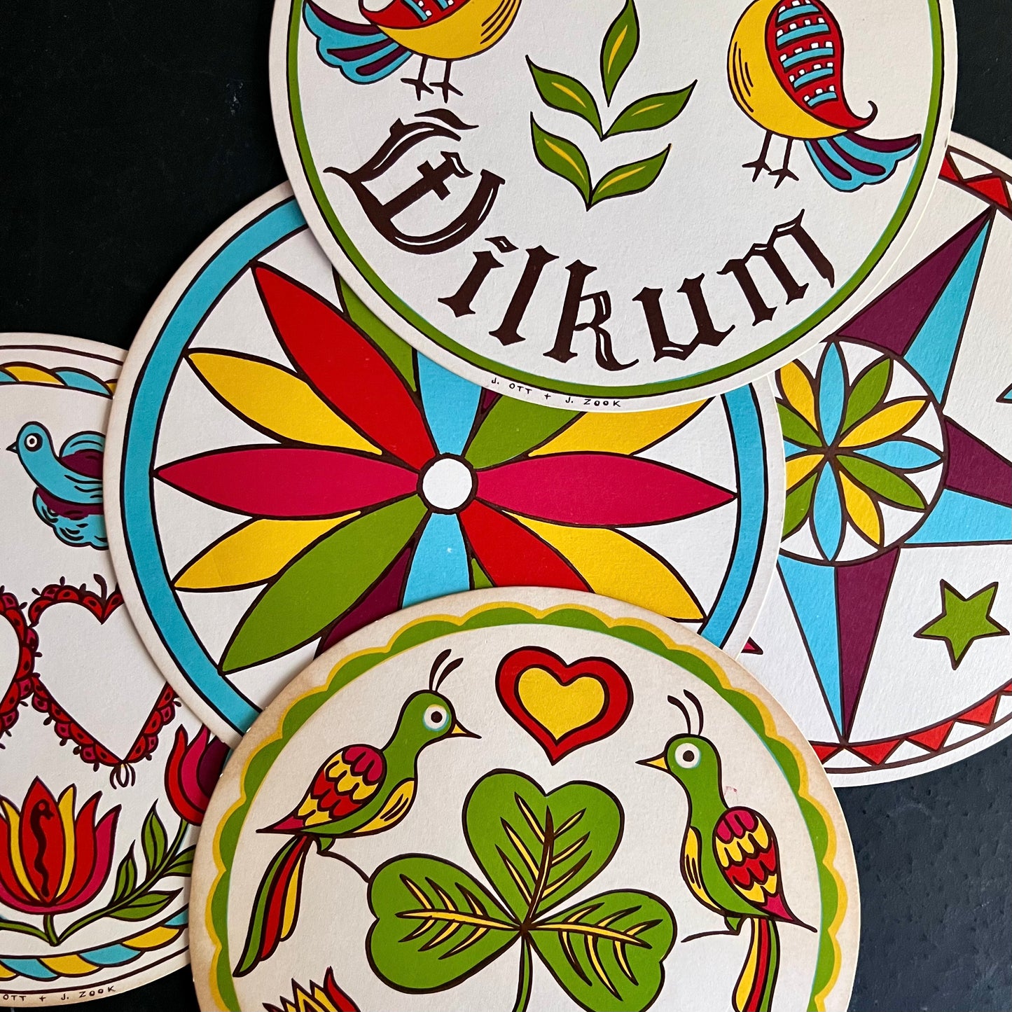 Five Vintage Pennsylvania Dutch Folk Art Hex Signs