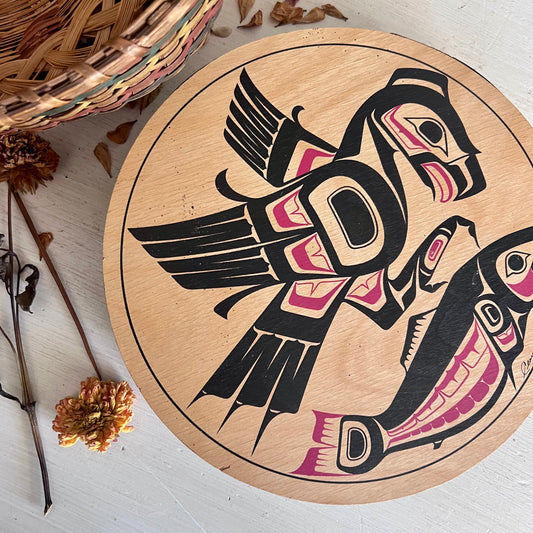 Clarence Wells Eagle and Salmon Aboriginal Drum Box