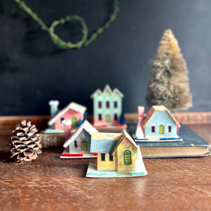 Five Piece Vintage Pastel Putz Village (c.1950s)