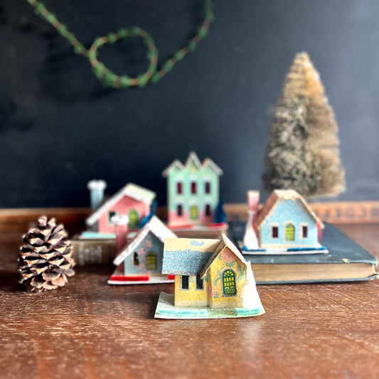 Five Piece Vintage Pastel Putz Village (c.1950s)