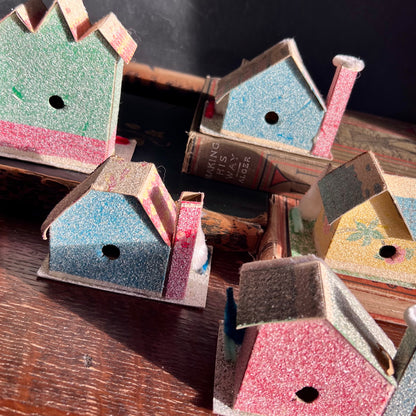 Five Piece Vintage Pastel Putz Village (c.1950s)