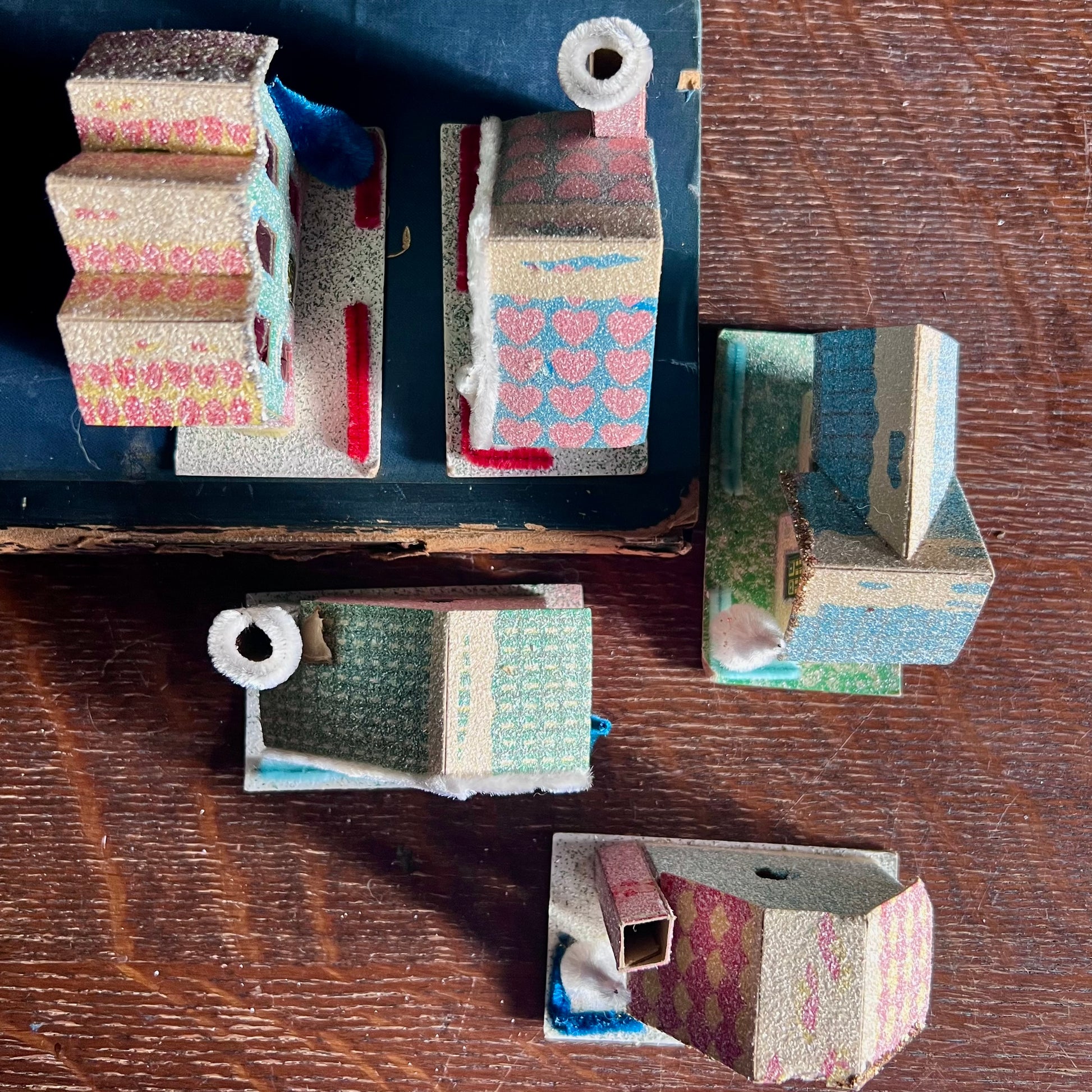 Five Piece Vintage Pastel Putz Village (c.1950s)