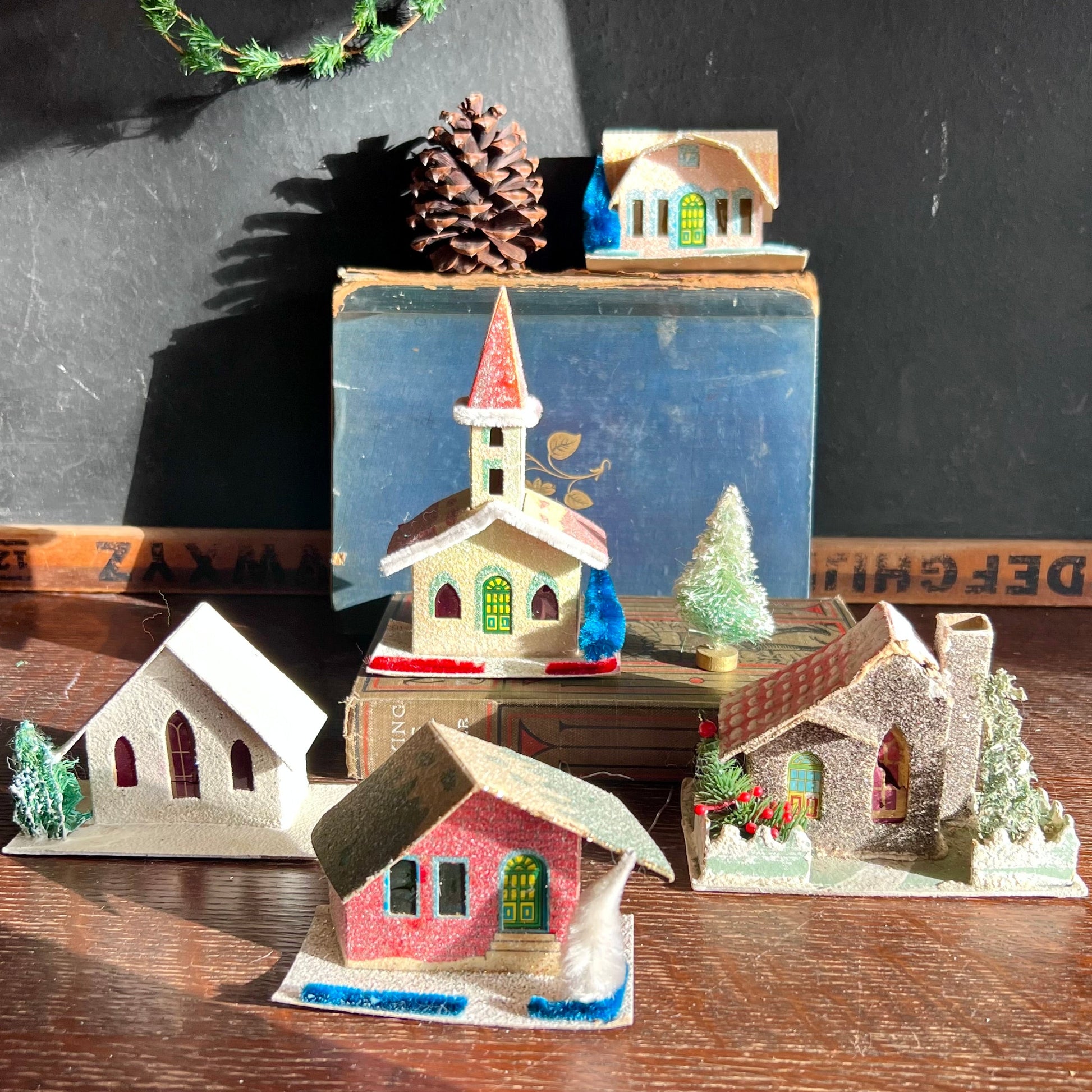 Mid Century Vintage Putz Village with Churches and Houses