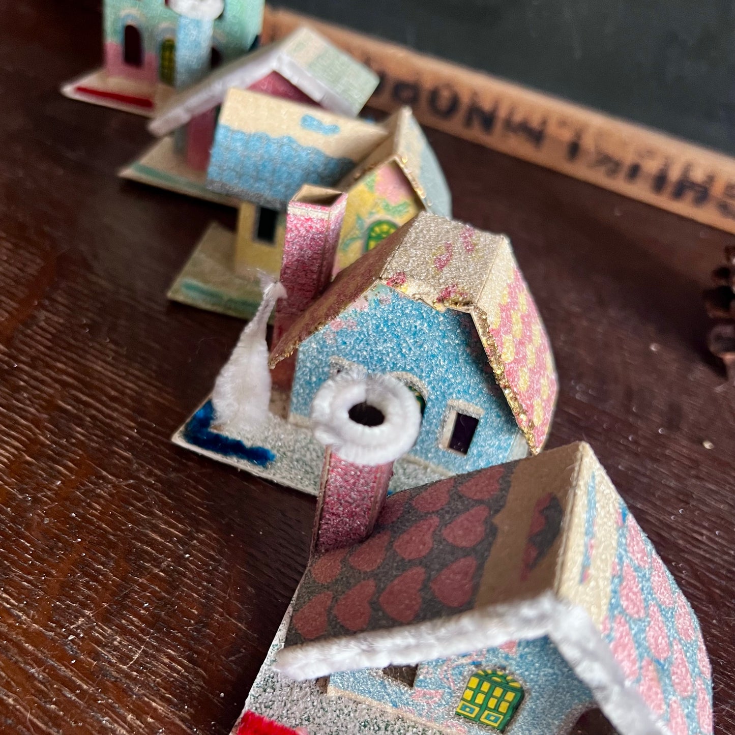 Five Piece Vintage Pastel Putz Village (c.1950s)