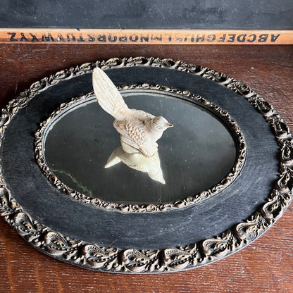 Early Antique Handmade Mirror with Oval Black Frame