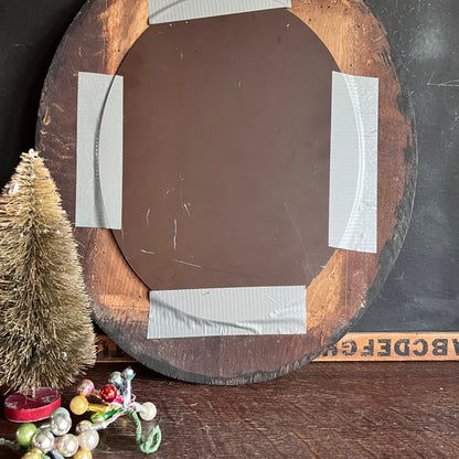 Early Antique Handmade Mirror with Oval Black Frame