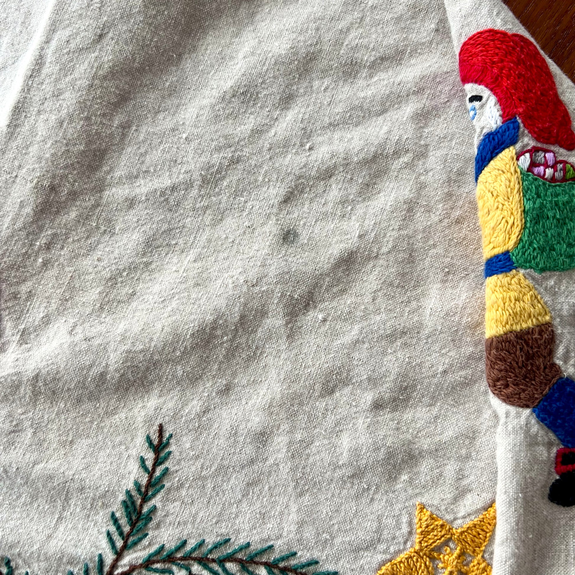 Old Hand Embroidered Folk Art Christmas Tablecloth