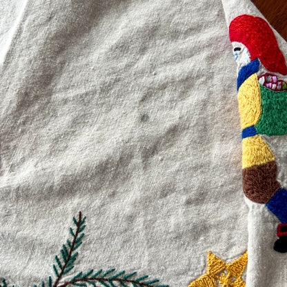Old Hand Embroidered Folk Art Christmas Tablecloth