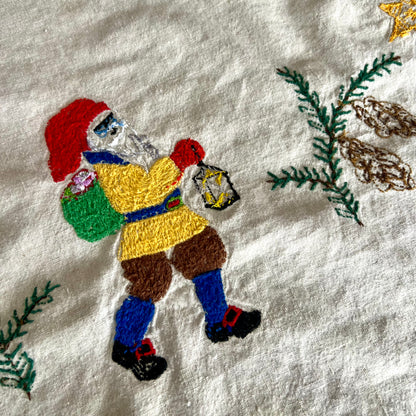Old Hand Embroidered Folk Art Christmas Tablecloth