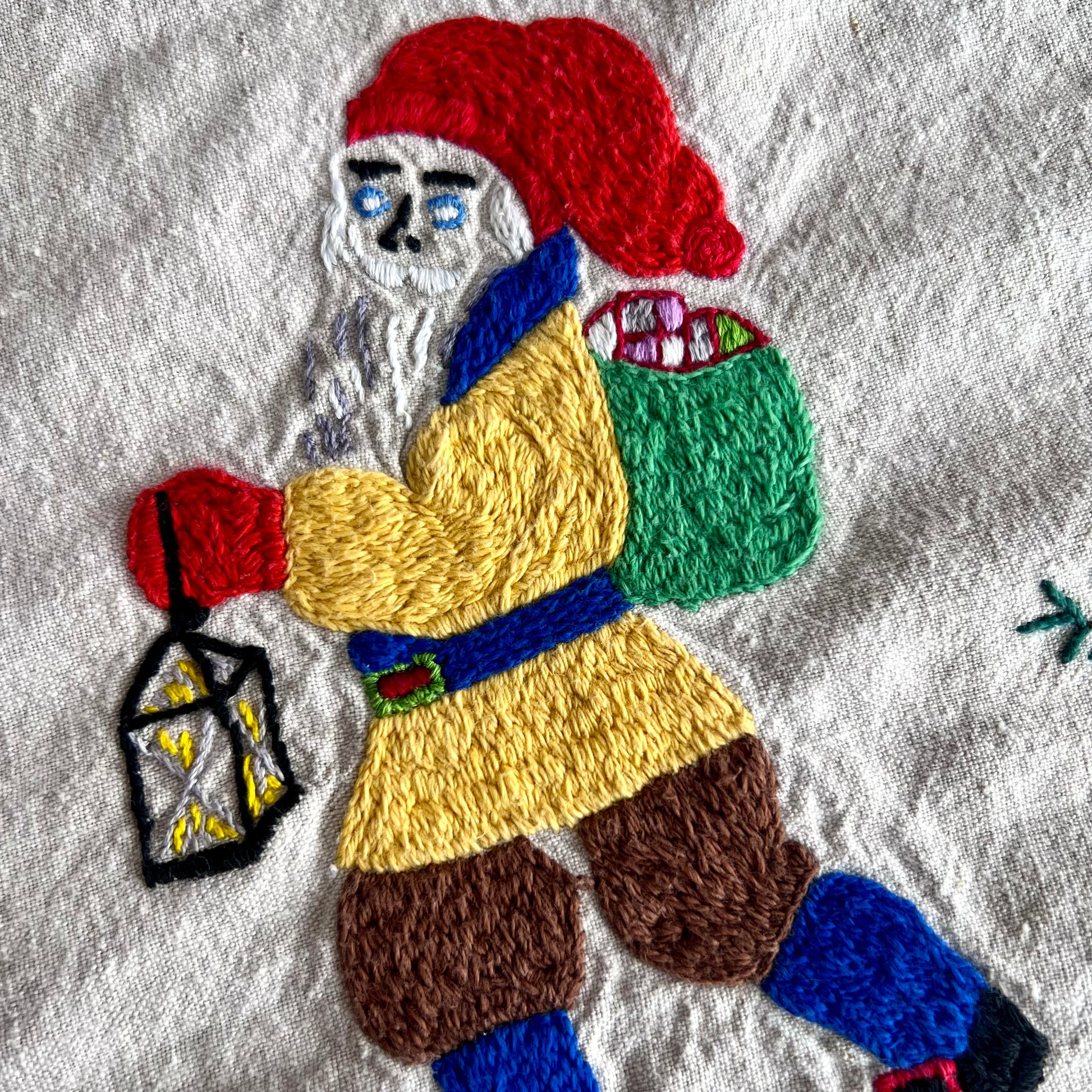Old Hand Embroidered Folk Art Christmas Tablecloth