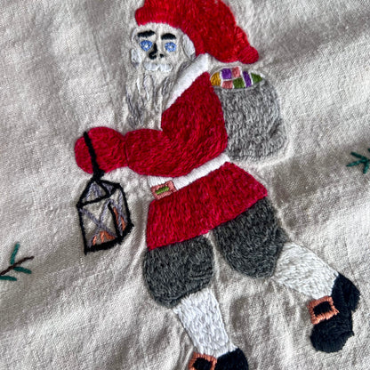 Old Hand Embroidered Folk Art Christmas Tablecloth