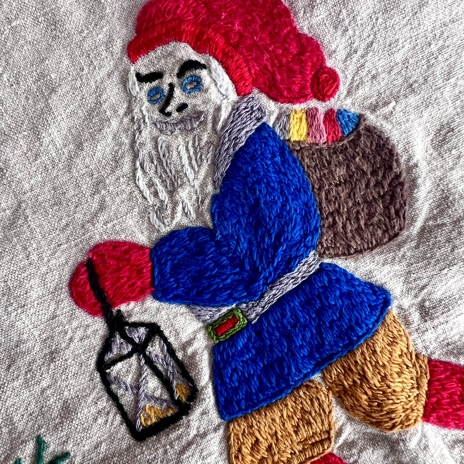 Old Hand Embroidered Folk Art Christmas Tablecloth