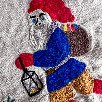 Old Hand Embroidered Folk Art Christmas Tablecloth