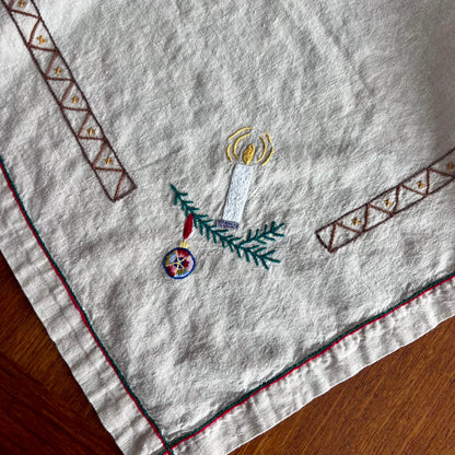 Old Hand Embroidered Folk Art Christmas Tablecloth