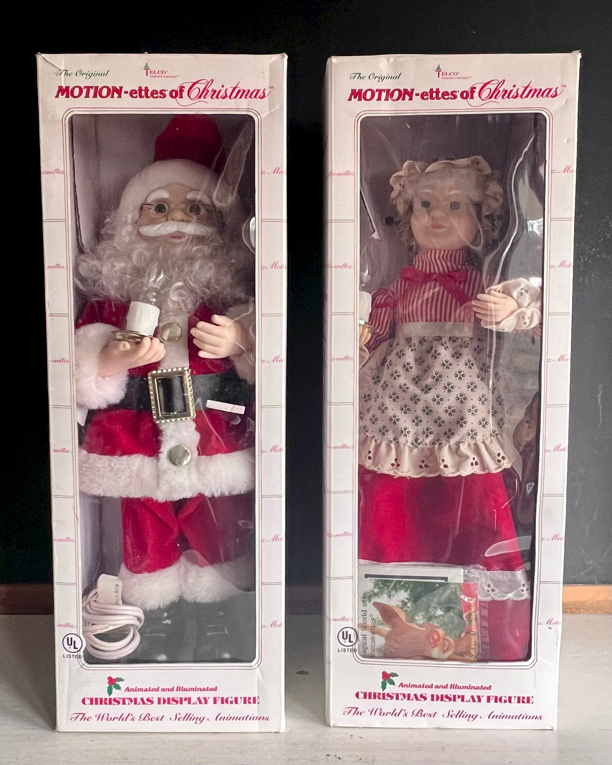 Vintage 1980s Motionette Santa and Mrs. Claus Christmas Set in Box