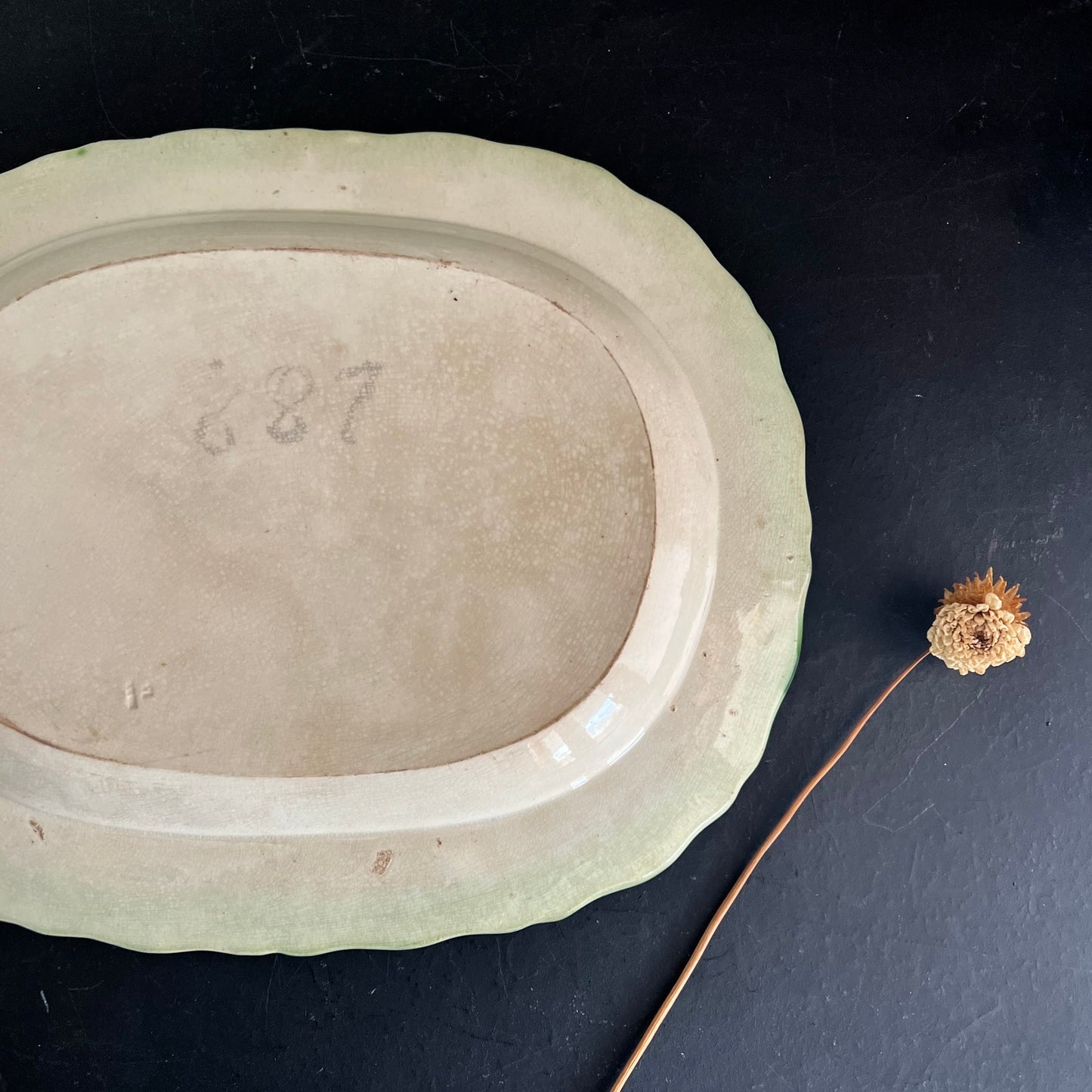 Large Green Feather Edge Antique Platter, c.1800s