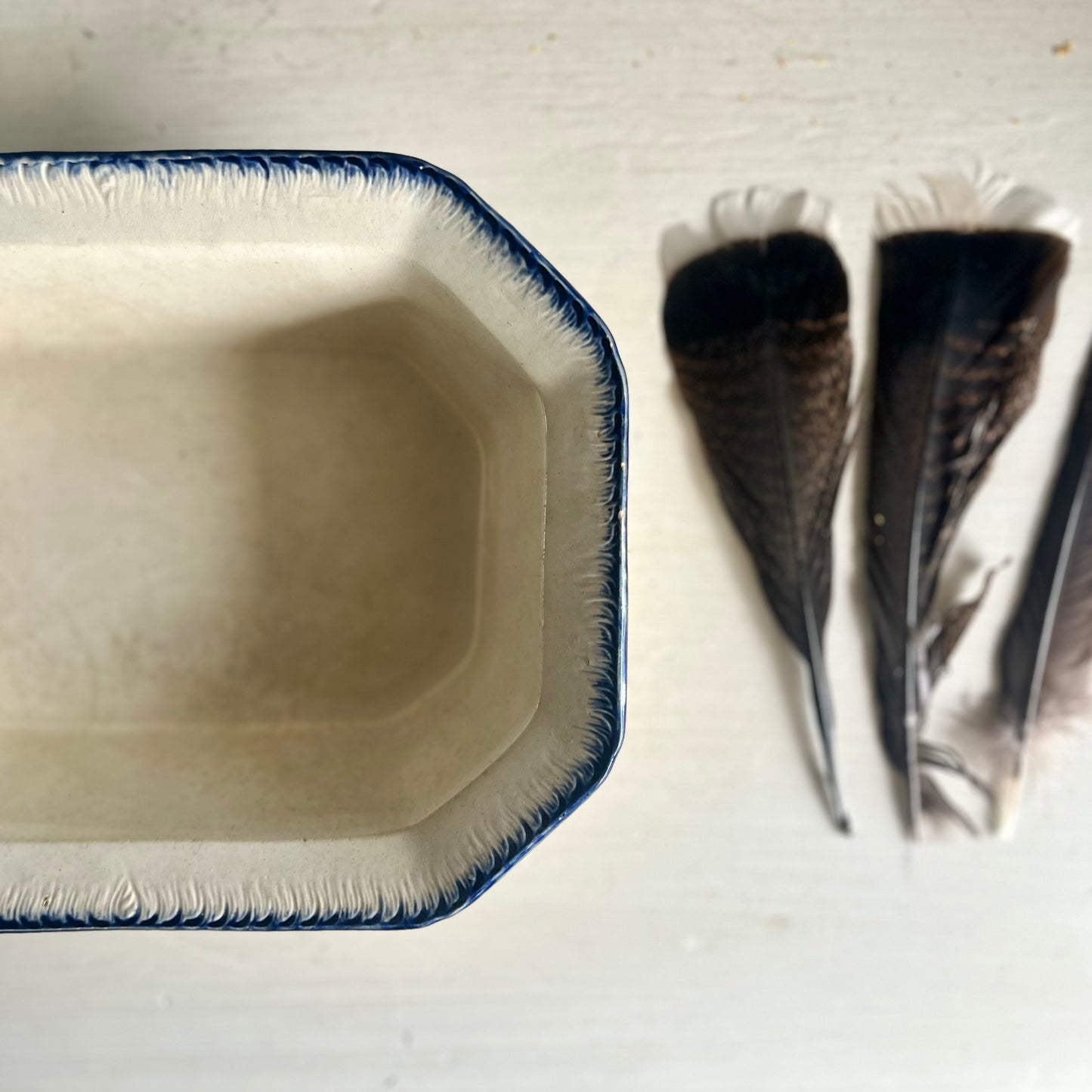 Antique Blue Feather Edge Octagonal Serving Dish