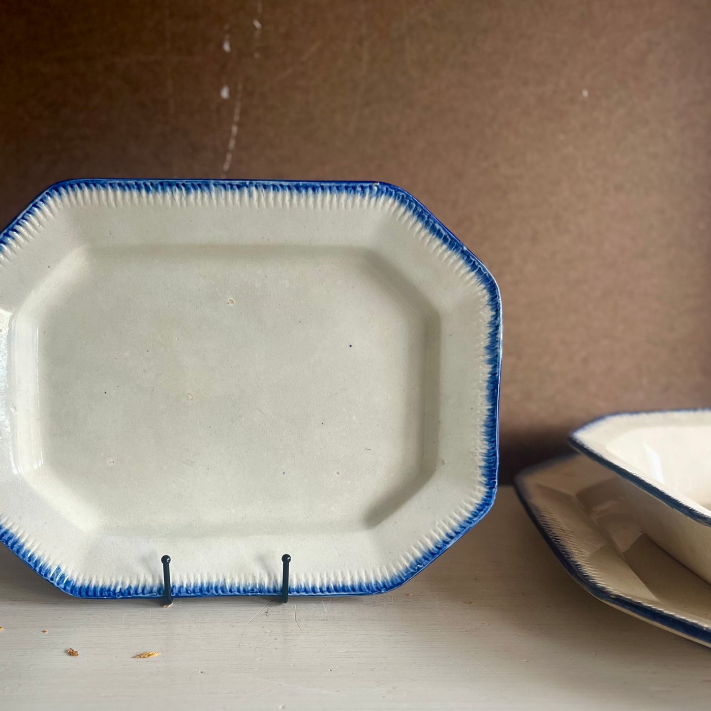 Medium Antique Octagonal Blue Feather Edge Platter
