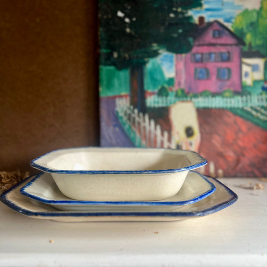 Antique Blue Feather Edge Octagonal Serving Dish